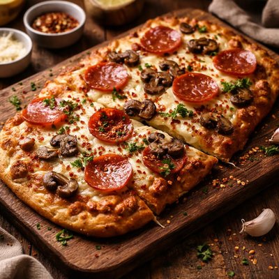 Image of Cheesy Pepperoni Mushroom Flatbread Ww