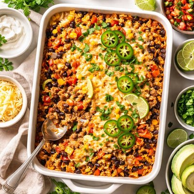 Image of Cheesy Pork Rice and Black Bean Casserole