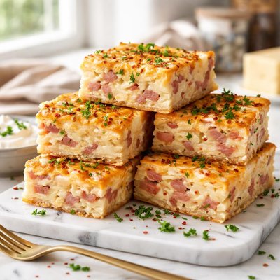 Image of Cheesy Potato and Ham Squares