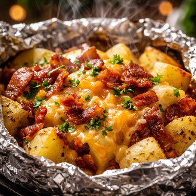 Image of Cheesy Potato Bacon Packets for the Grill