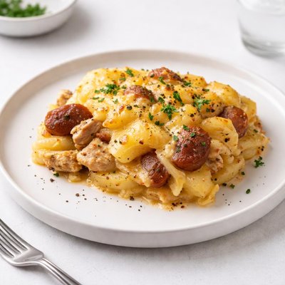 Image of Cheesy Potato Bake with Chicken or Sausage