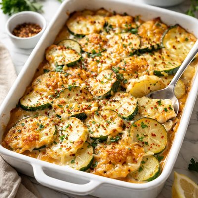 Image of Cheesy Potato Zucchini Casserole