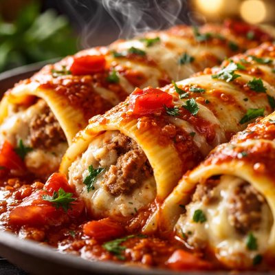 Image of Cheesy Sausage and Tomato Manicotti Oamc
