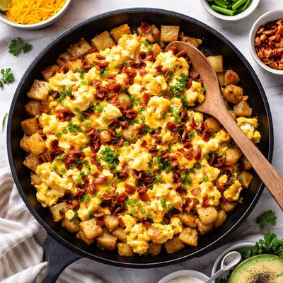 Image of Cheesy Scrambled Egg and Potato Skillet
