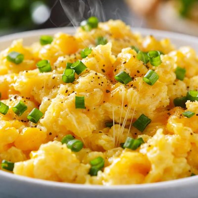 Image of Cheesy Scrambled Eggs with Green Onions