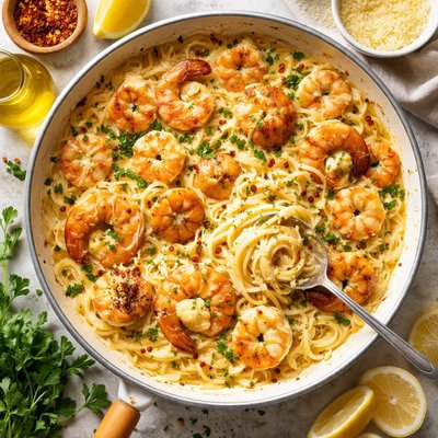 Image of Cheesy Shrimp and Scallops Pasta