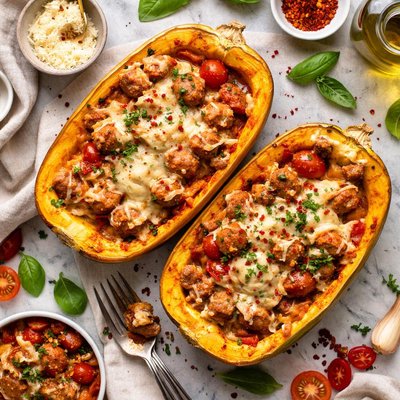 Image of Cheesy Spaghetti Squash with Sausage