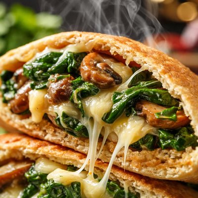 Image of Cheesy Spinach and Mushroom Pita Pocket