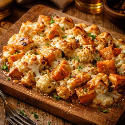 Image of Cheesy Sweet Potato and Cauliflower