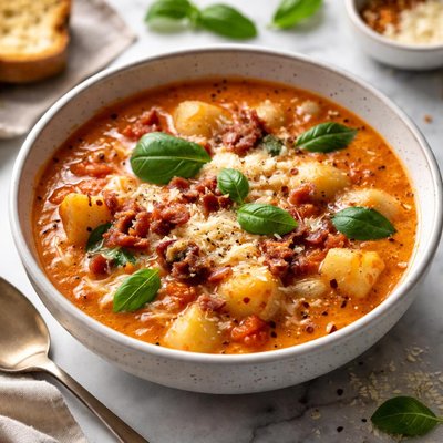 Image of Cheesy Tomato Soup with Potatoes