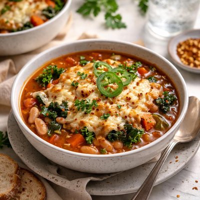 Image of Cheesy Topped Bean Soup