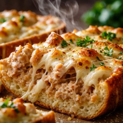 Image of Cheesy Tuna Garlic Bread Bake