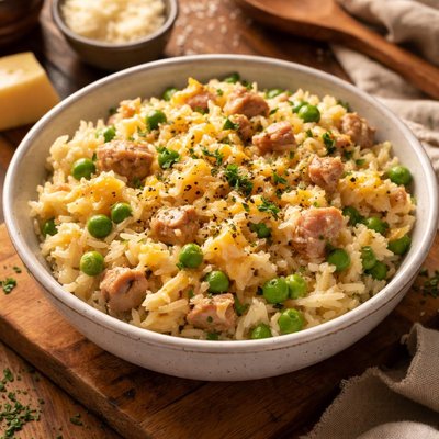 Image of Cheesy Tuna Rice and Peas