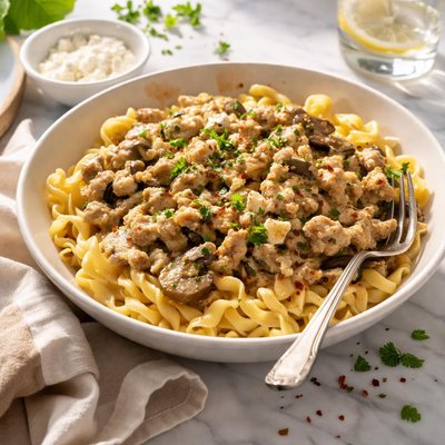 Image of Cheesy Turkey and Feta Stroganoff