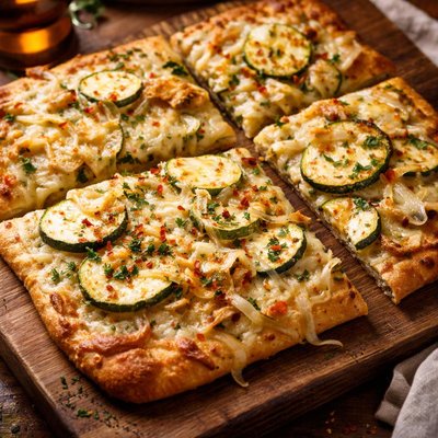 Image of Cheesy Zucchini Onion Flatbread