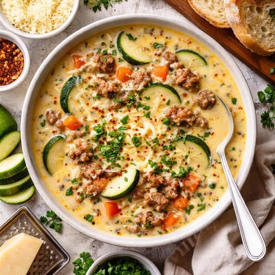 Image of Cheesy Zucchini Sausage Soup