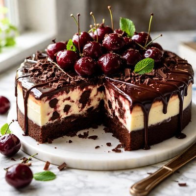 Image of Cherry Chocolate Brownie Cheesecake