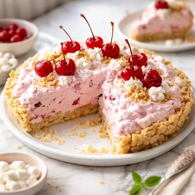 Image of Cherry Fluff Pie with Rice Krispie Crust No Bake