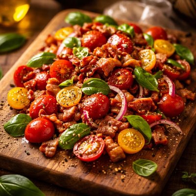 Image of Cherry Tomato Bacon and Basil Salad