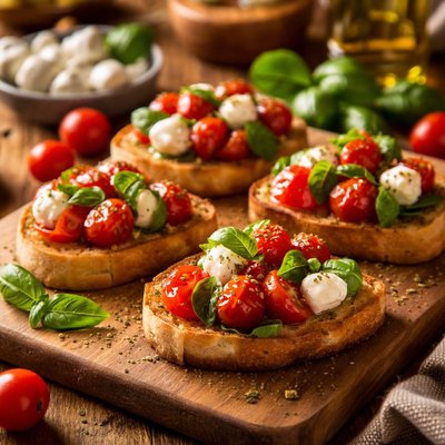 Image of Cherry Tomato Bocconcini and Basil Bruschetta