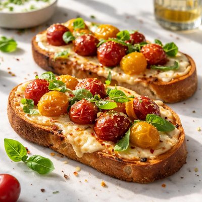 Image of Cherry Tomatoes on Provolone Garlic Bread