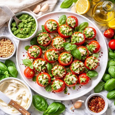 Image of Cherry Tomatoes with Neufchatel Pesto