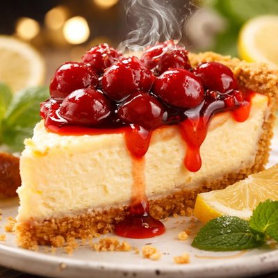 Image of Cherry Topped Lemon Cheesecake Pie