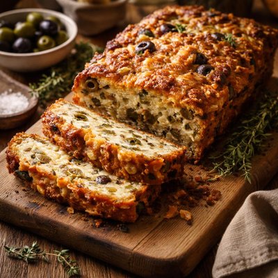 Image of Chic and Cheerful Savoury French Olive Cheese and Onion Cake