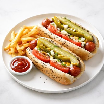 Image of Chicago Style Hot Dogs and Fries