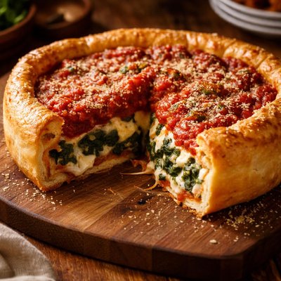 Image of Chicago Style Stuffed Spinach Pizza