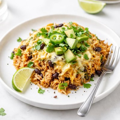 Image of Chicken and Black Bean Green Enchilada Rice Bake