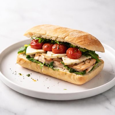 Image of Chicken and Brie Sandwich with Roasted Cherry Tomatoes