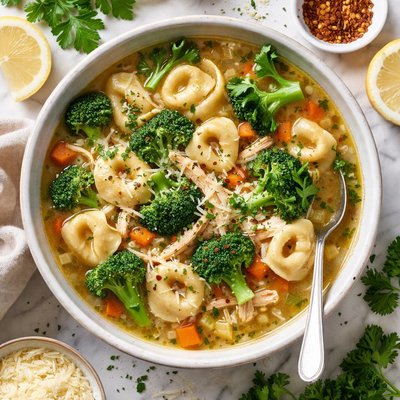 Image of Chicken and Broccoli Tortellini Soup