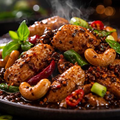 Image of Chicken and Cashew Nuts in Black Spices