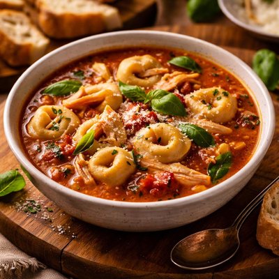 Image of Chicken and Cheese Tortellini Tomato Basil Soup
