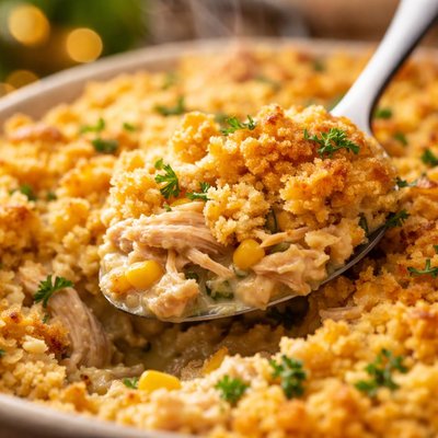Image of Chicken and Cornbread Casserole Thanksgiving Anytime