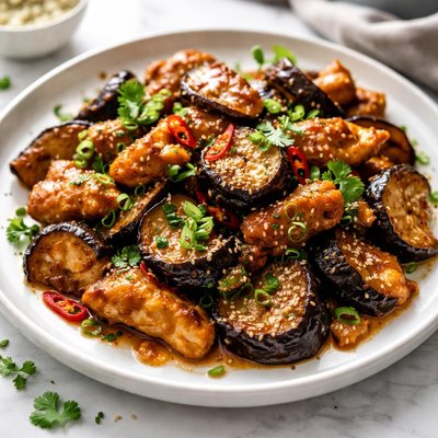 Image of Chicken and Eggplant Aubergine Pseudo Fried