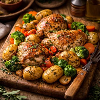 Image of Chicken and Garlic Potatoes with Veggies