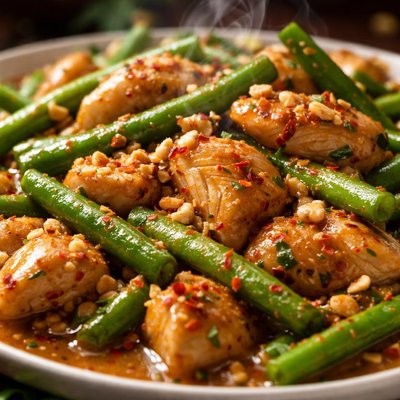 Image of Chicken and Green Beans in Spicy Peanut Sauce