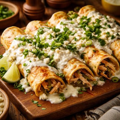 Image of Chicken and Green Chile Enchiladas with Goat Cheese Cream Sauce