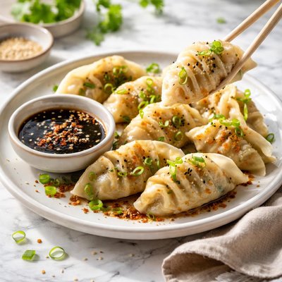 Image of Chicken and Green Onion Dumplings W Balsamic Soy Dipping Sauce