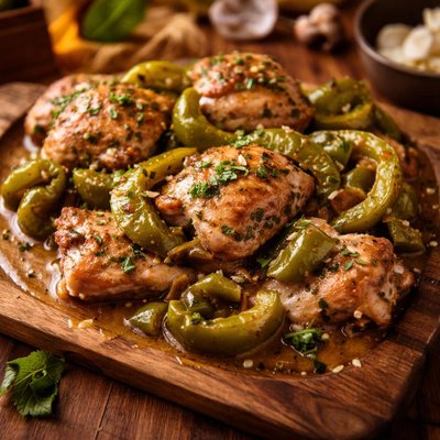 Image of Chicken and Green Peppers in Wine Sauce