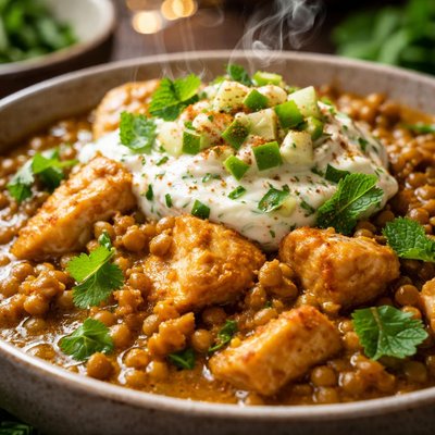Image of Chicken and Lentil Curry with Cucumber Yogurt