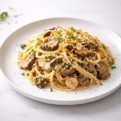 Image of Chicken and Mushroom Pasta Bake Spaghetti Tetrazzini