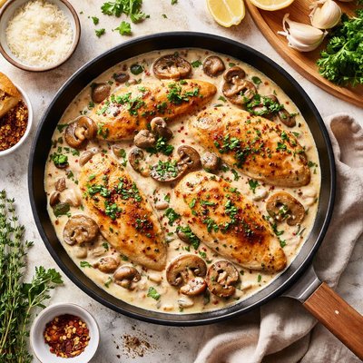 Image of Chicken and Mushrooms in a Cream Sauce