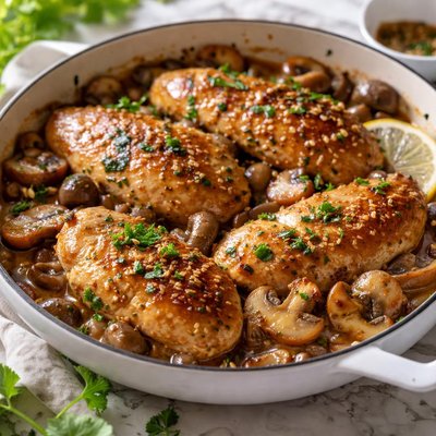 Image of Chicken and Mushrooms in a Honey Sauce