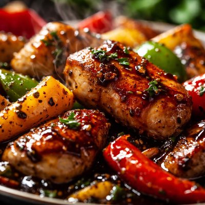 Image of Chicken and Peppers in Balsamic Vinegar Glaze