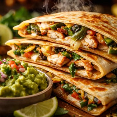 Image of Chicken and Poblano Quesadillas with Guacamole