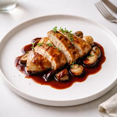 Image of Chicken and Red Wine Sauce