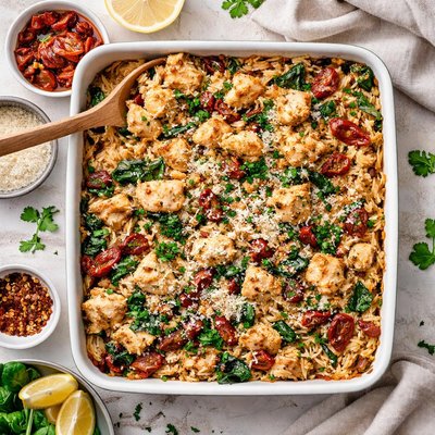 Image of Chicken and Rice Casserole with Sun Dried Tomatoes and Spinach